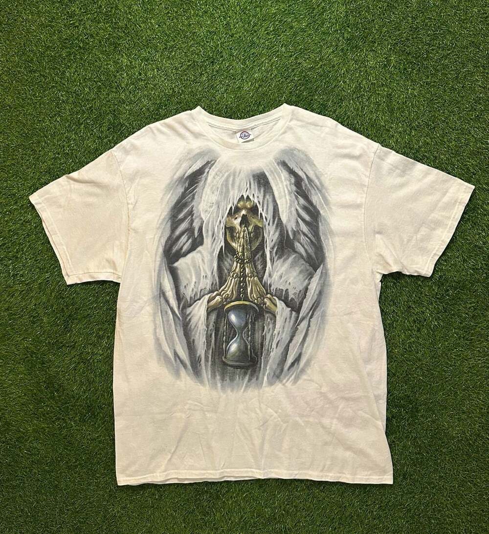Vintage 2000s Delta Pro Weight Grim Reaper Skull Wings Hourglass T-Shirt XL